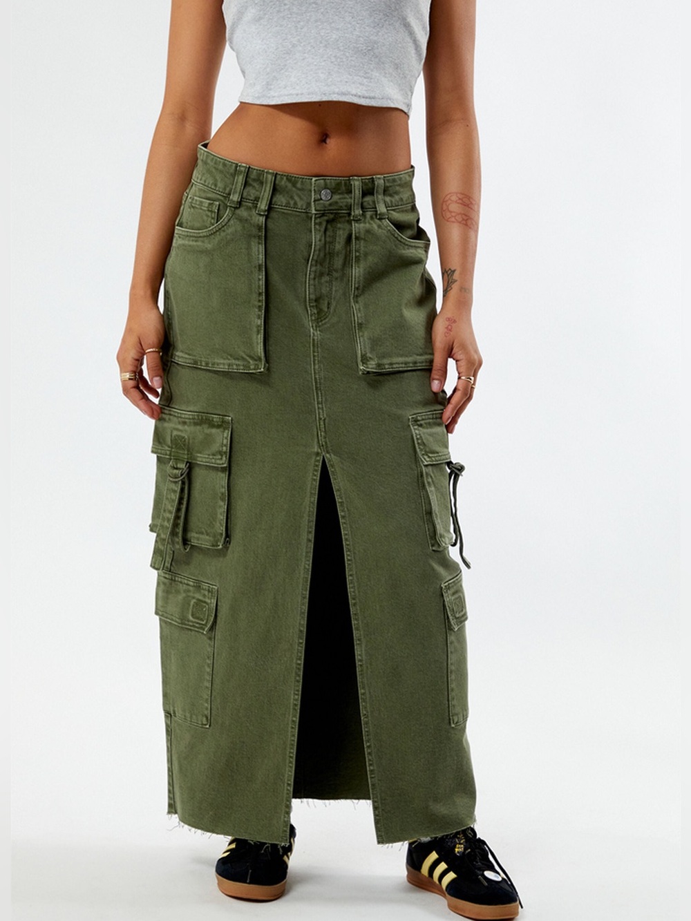 PacSun Olive Cargo Maxi Skirt